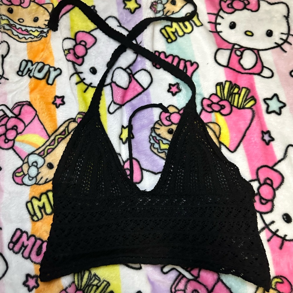 ROMWE Black Crochet Halter Top